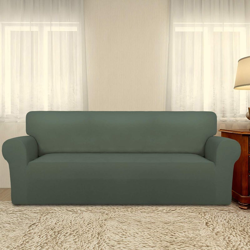 PureFit Super Stretch Sofa Slipcover â€“ Spandex Non Slip Soft Couch Sofa Cover, Washable Furniture Protector with Non Skid Foam and Elastic Bottom for Kids, Pets ï¼ˆOversized Sofa, Grayish Greenï¼‰ - Image 2